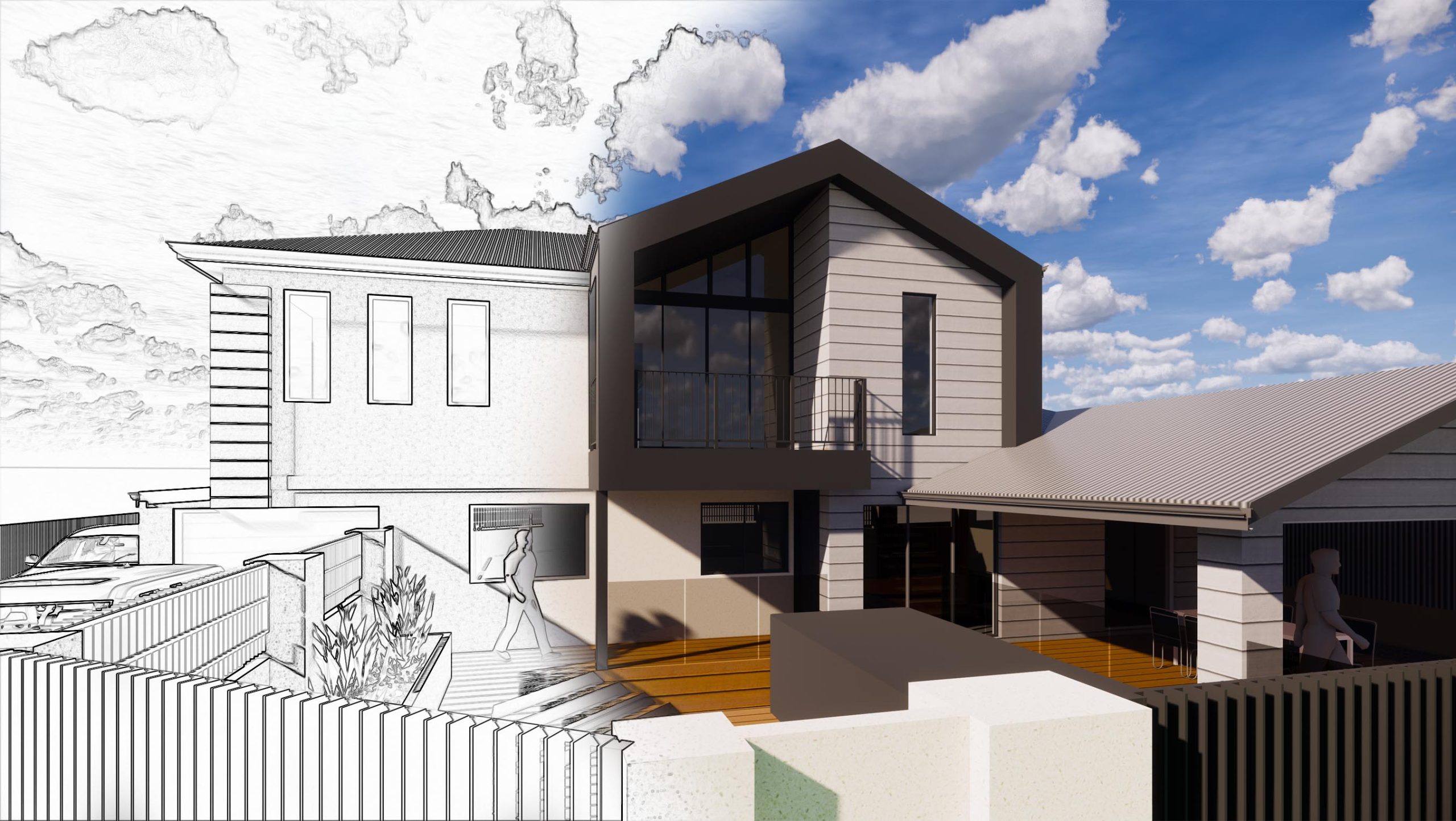 Sketch to 3D Perth residential Architectural design and drafting documentation new custom home renovation by DN Studio Pty Ltd